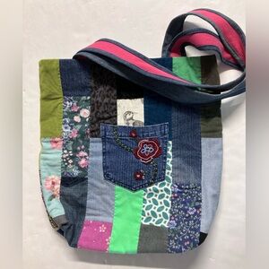 Handmade/Upcycled Denim Shoulder Bag/Tote, Multicolored, Handstitched, Floral